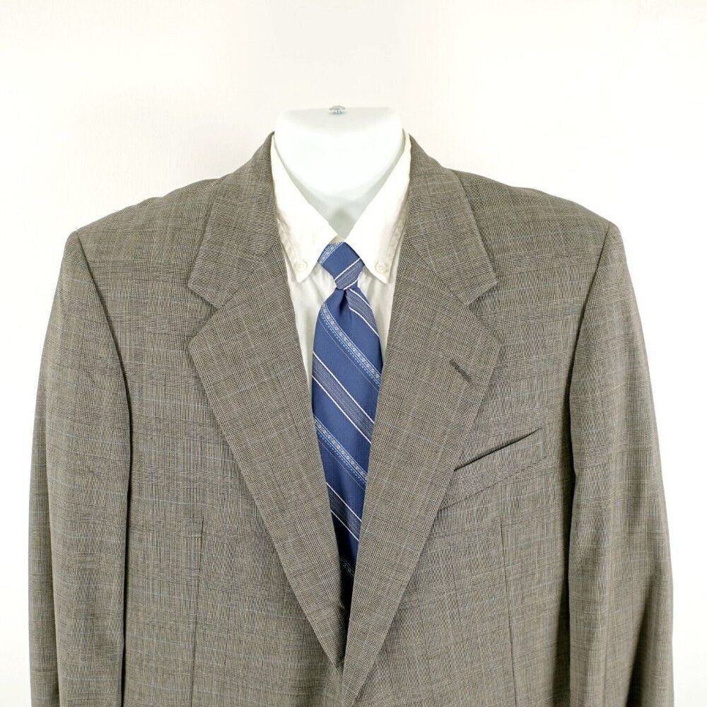 Hickey‎ Freeman Collection Boardroom Wool Beige Glen Plaid 2 Button Blazer 42R